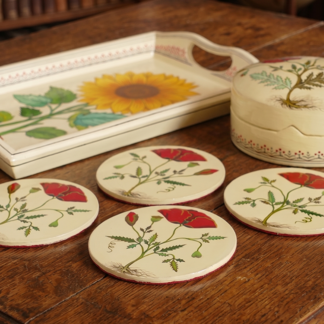Paper Mache Coaster Set — Red