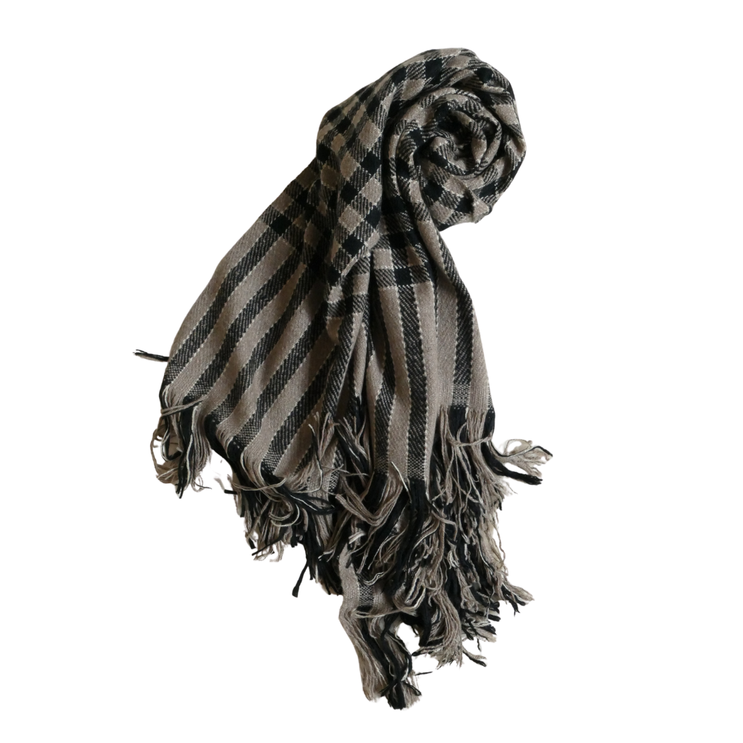 Thick Pashmina Stole — Black & Beige Check