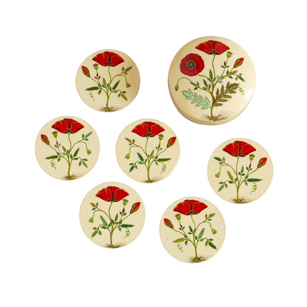 Paper Mache Coaster Set — Red