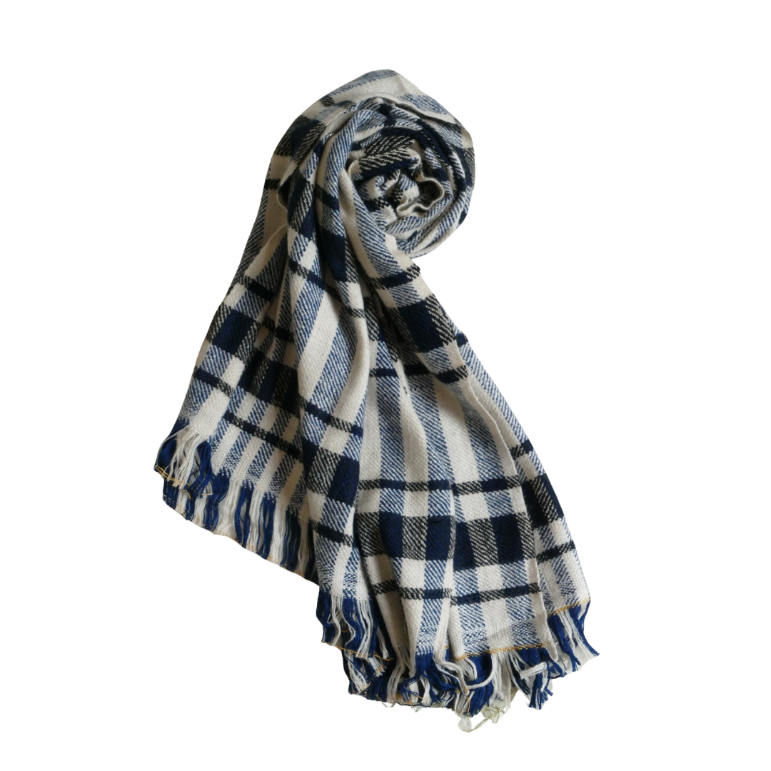 Thick Pashmina Stole — Blue Check