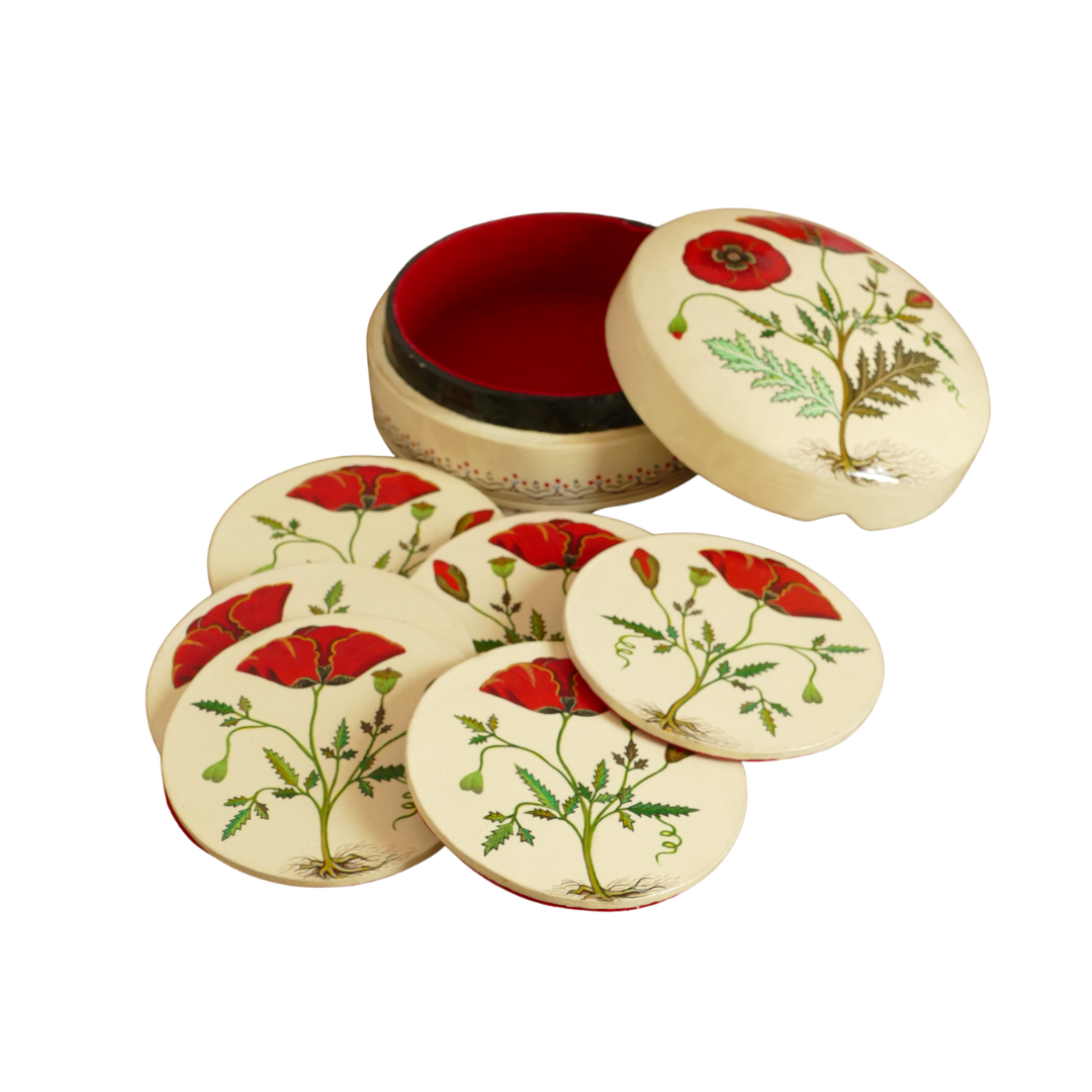 Paper Mache Coaster Set — Red