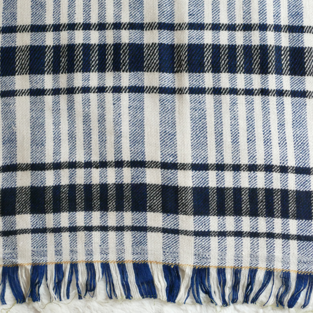 Thick Pashmina Stole — Blue Check