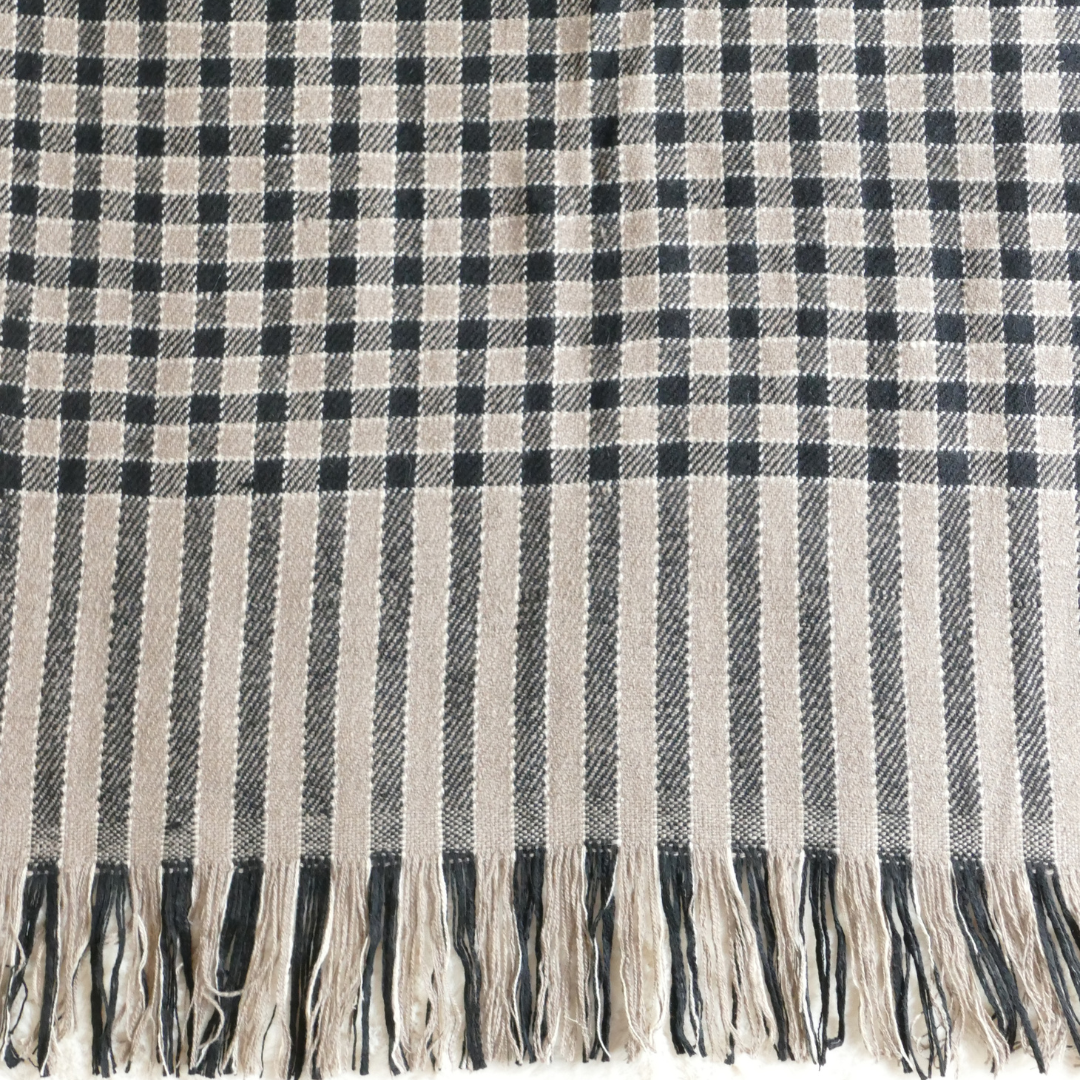 Thick Pashmina Stole — Black & Beige Check