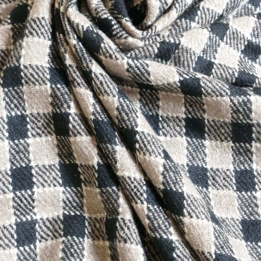 Thick Pashmina Stole — Black & Beige Check