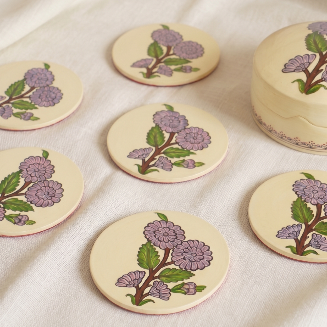 Paper Mache Coaster Set — Purple