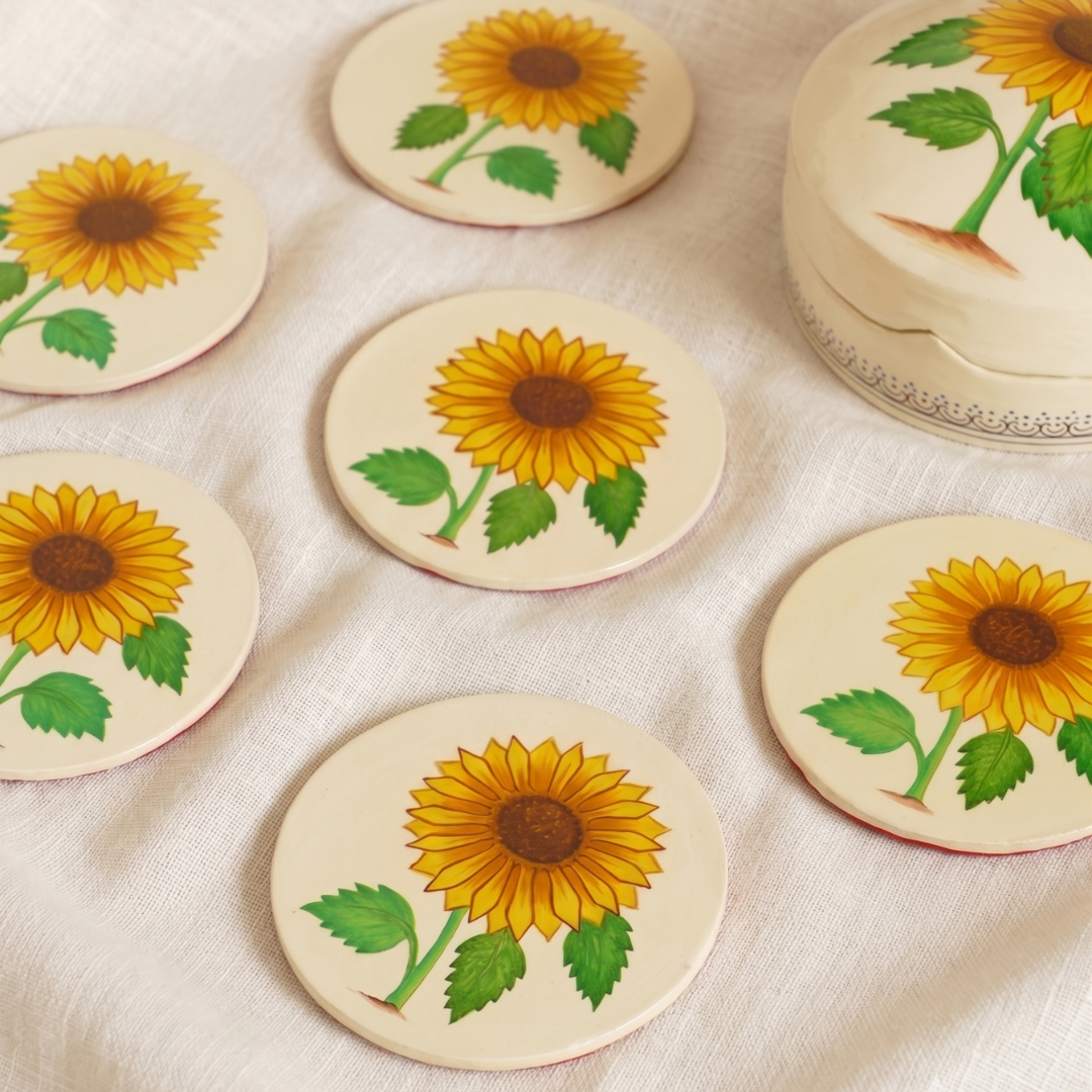 Paper Mache Coaster Set — Yellow