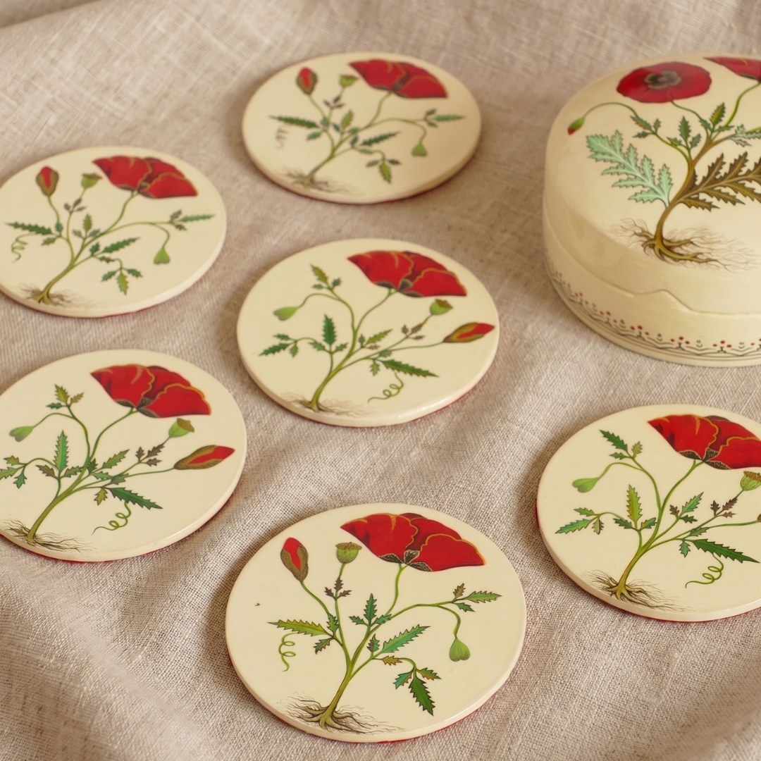 Paper Mache Coaster Set — Red