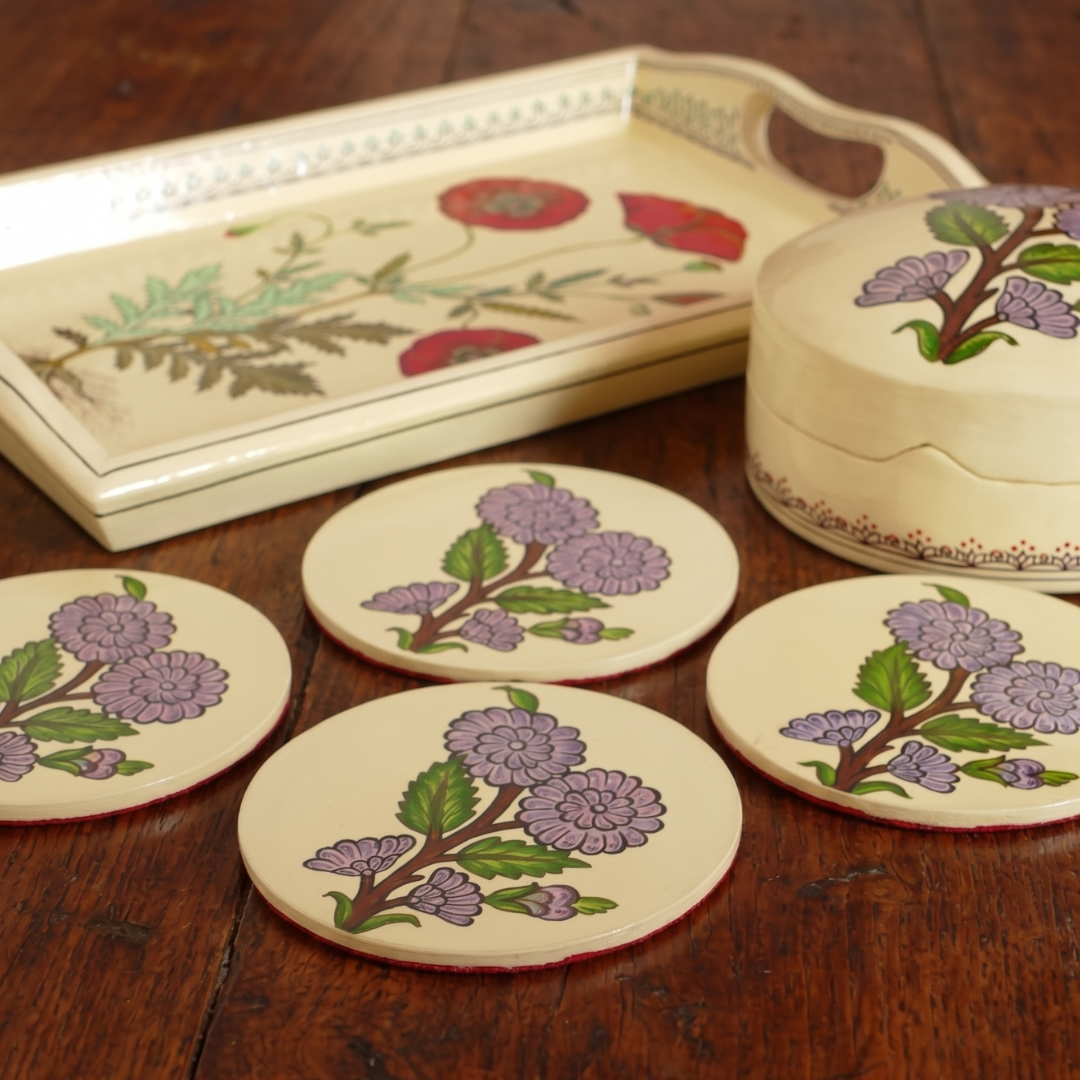 Paper Mache Coaster Set — Purple