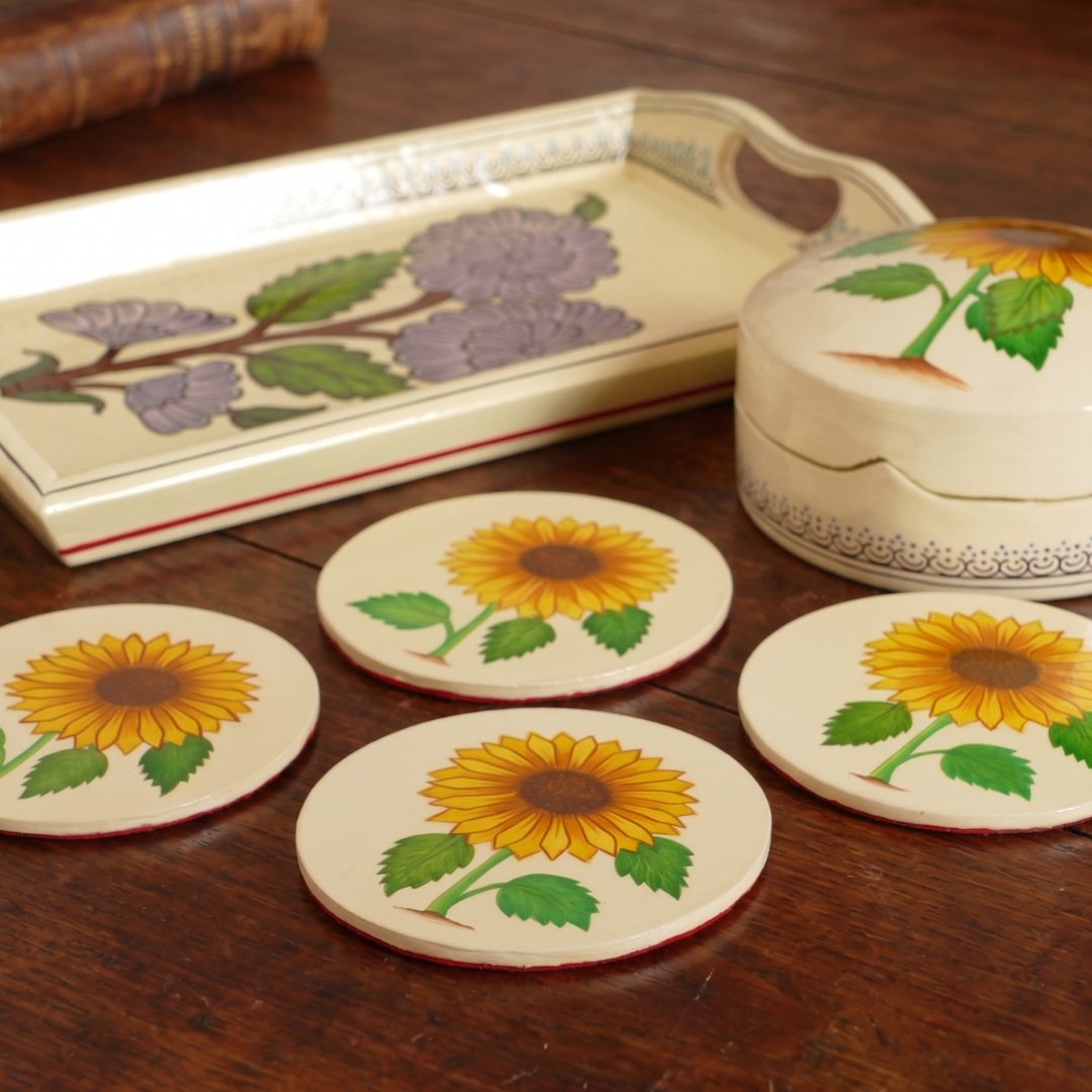 Paper Mache Coaster Set — Yellow